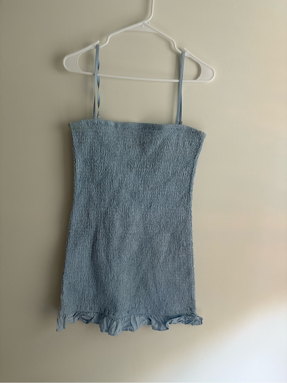 Lovers and Friends Light Blue Smocked Mini Dress with Ruffle Hem